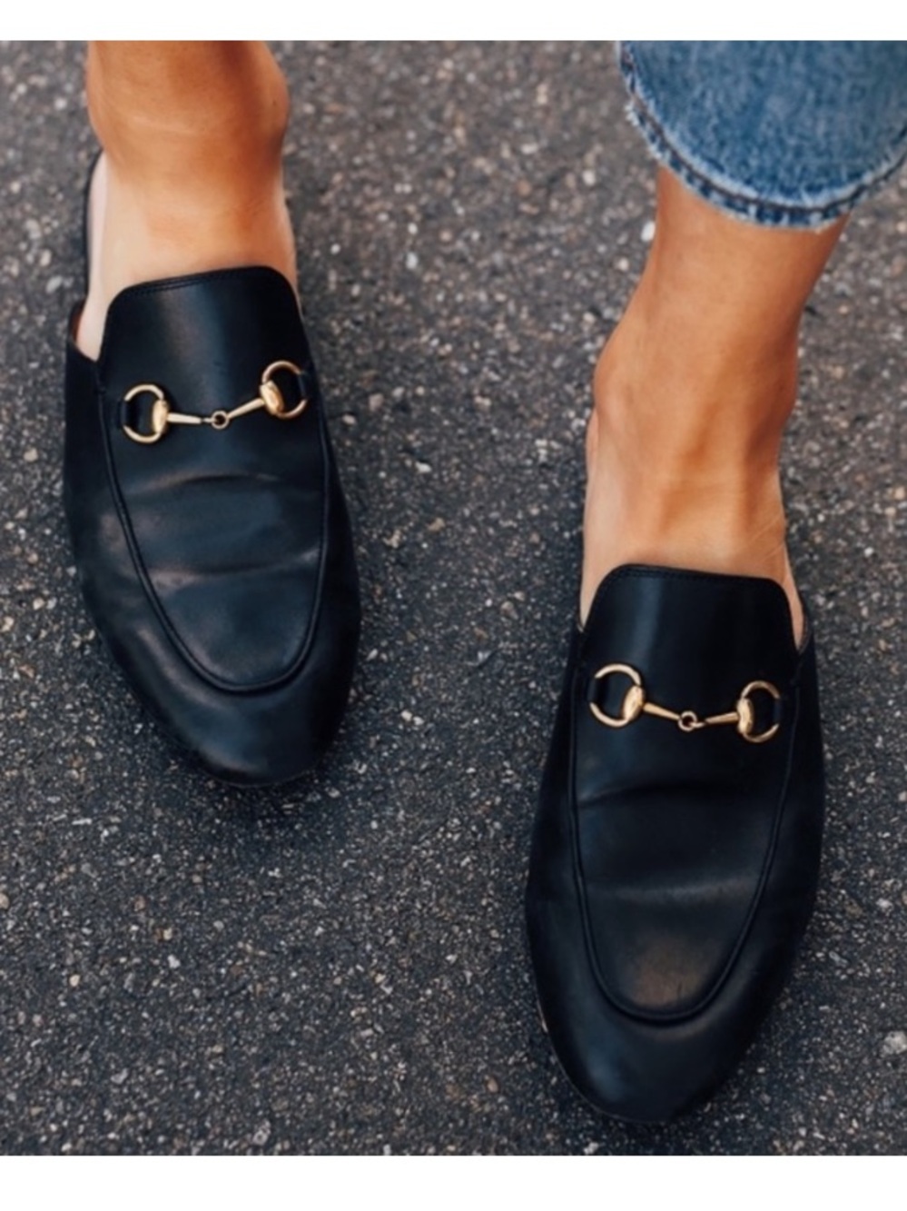 Gucci Princetown black leather mules 38